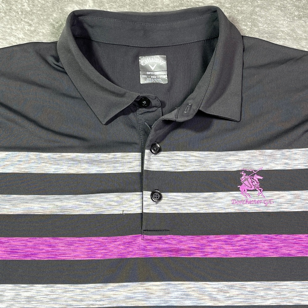 Callaway XXL Golf Polo Shirt Opti-Dri Gray Striped Dorchester GC Logo‎ Men's